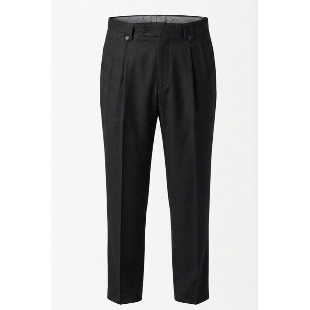 VTG Tiglio Luxe Men's 40x29 Pleated Italian Made Wide Leg Wool Pants Solid Black